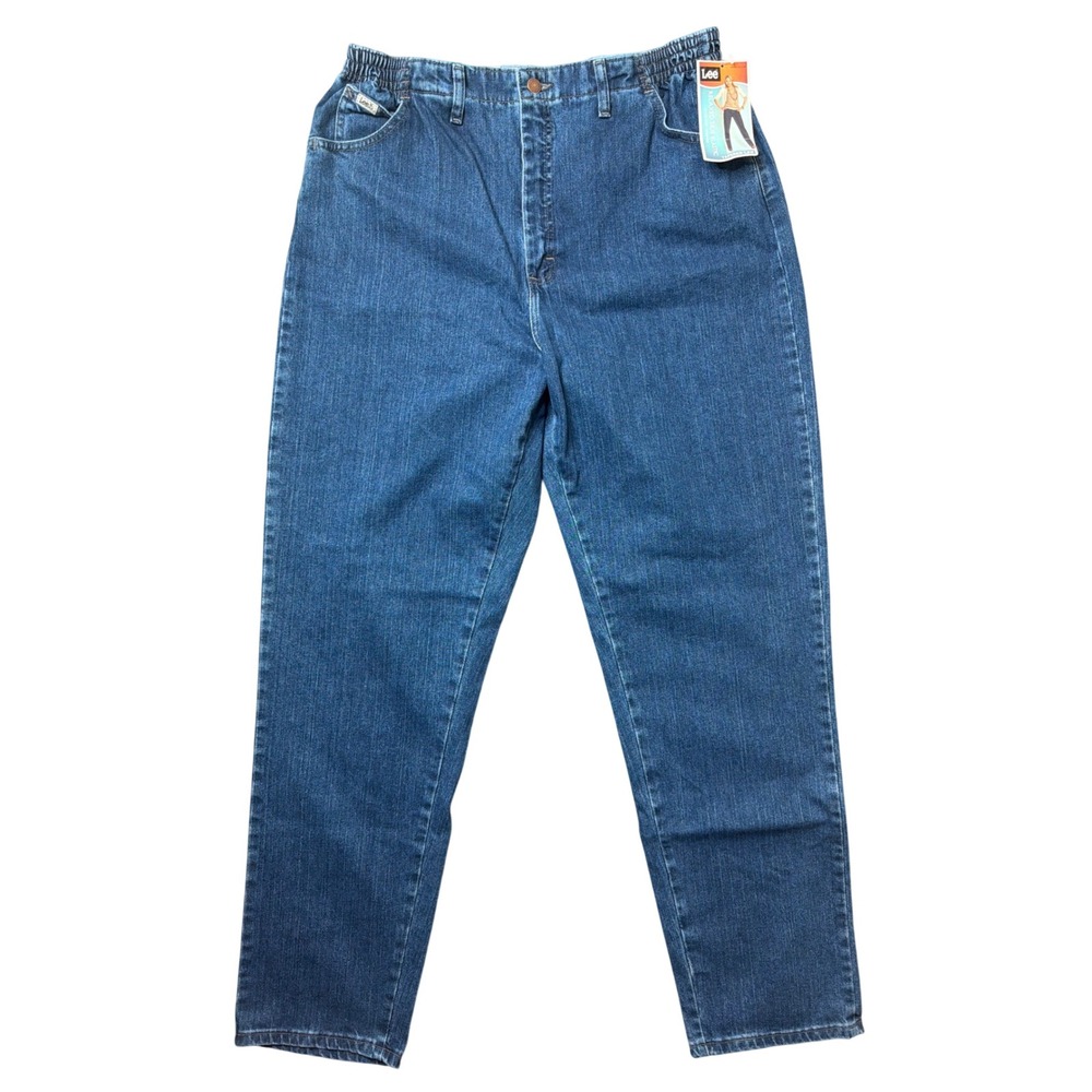 Lee Jeans Womens 18 Long Relaxed Fit Blue Side Elastic Tapered Leg NEW